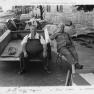 Floyd "Fatty" Mesner and Red's Fisher beside the Creagerstown store in 1979.  Fatty was well know for driving his tractor everywhere. It looks like the may have been some work being done to the store as there is roofing tin laying against the wall.