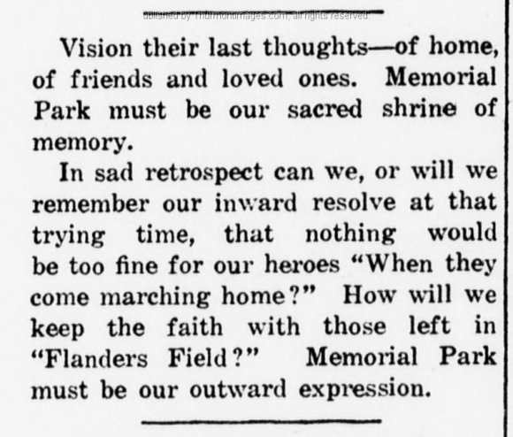 Clarion 01-26-1922 003B Memorial Park