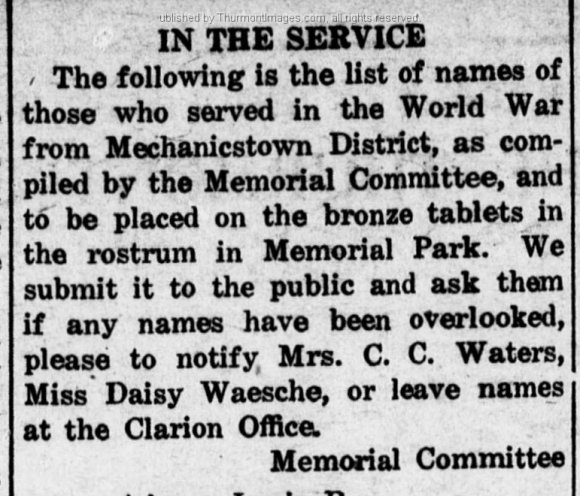 Clarion 09-14-1922 004B Memorial Park