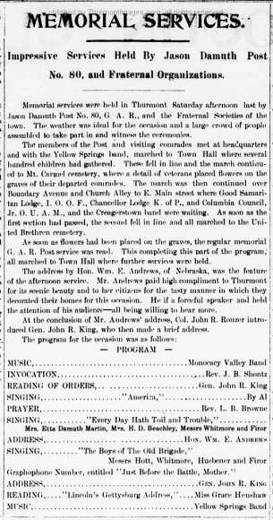 Clarion 1912-06-06 Pg2 Memorial Service GAR