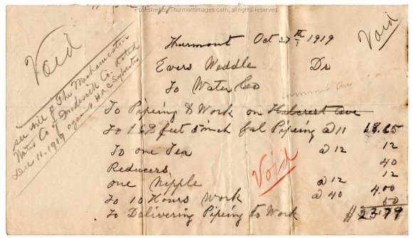 1919-10-27 Thurmont Water Company Receipt HACS 001 JAK