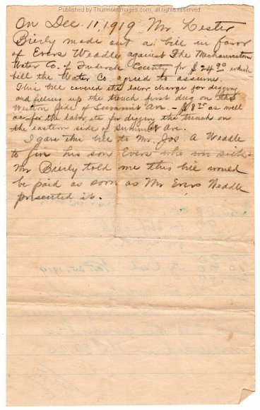 1919-10-27 Water Line Ditch Receipt HACS 001B JAK