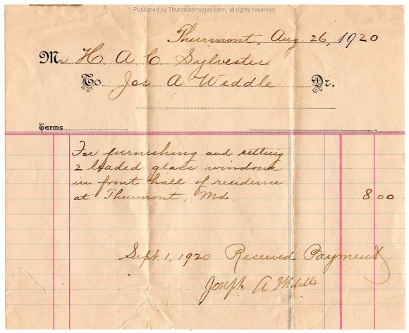 1920-08-26 Weddle Receipt HACS 001 JAK