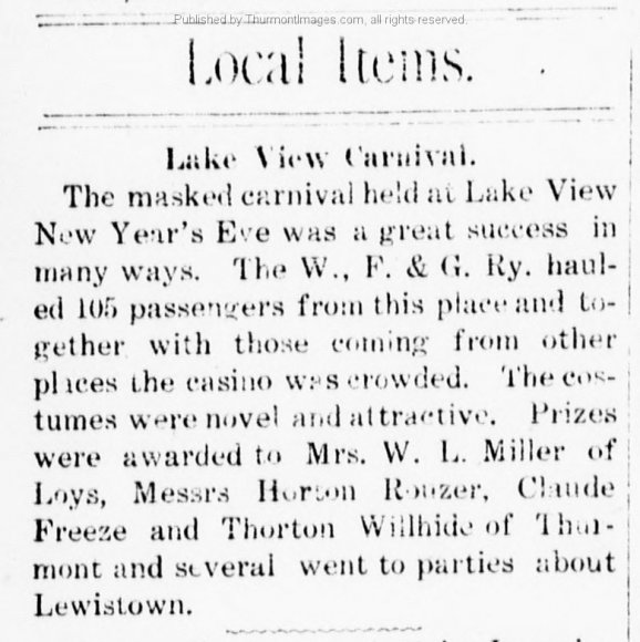 Lake View 1909-01-07 Clarion Carnival Article