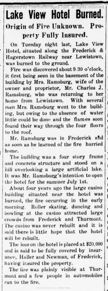 Lake View 1914-06-18 Clarion Fire Article