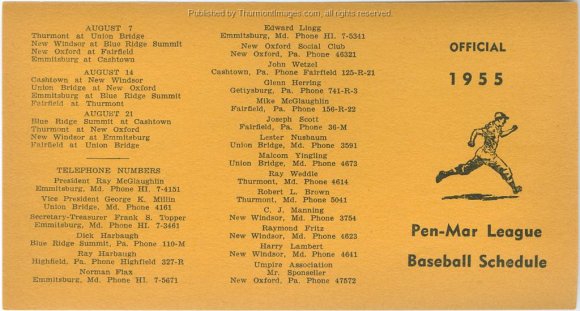 PenMar League Schedule 1955 001A JAK