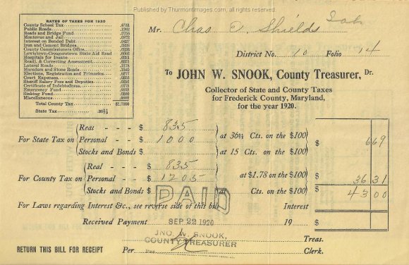 Alexander Tax Bill 1920 SB