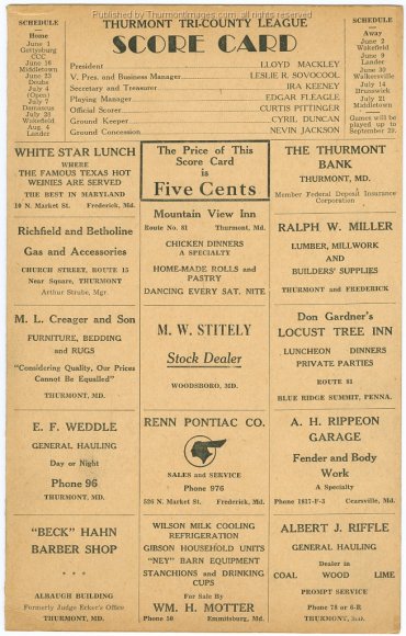 Baseball Score Card 1940's 001A JAK
