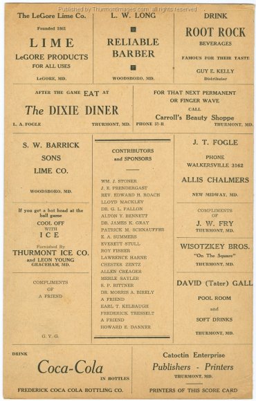 Baseball Score Card 1940's 001B JAK