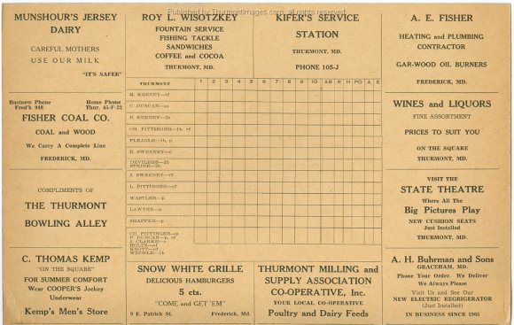 Baseball Score Card 1940's 001C JAK