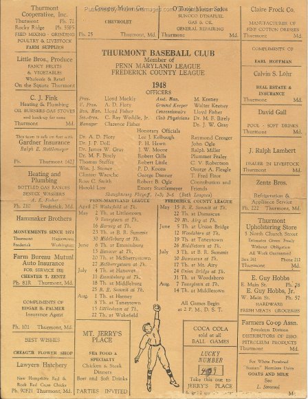 Baseball Score Card 1948 001A DB