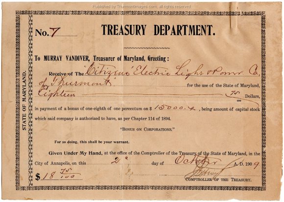 Citizens Elec Light and Power Co of Thurmont 1909-10-02 JAK 001A