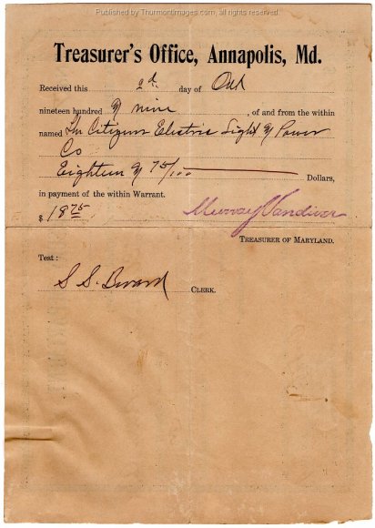 Citizens Elec Light and Power Co of Thurmont 1909-10-02 JAK 001B