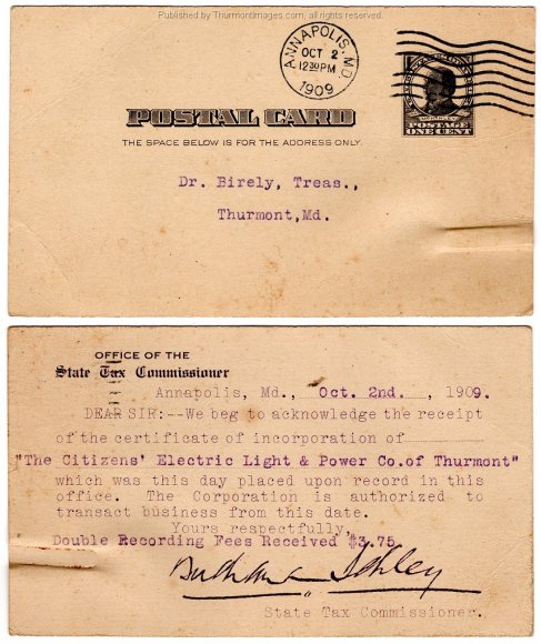 Citizens Elec Light and Power Co of Thurmont 1909-10-02 JAK 002