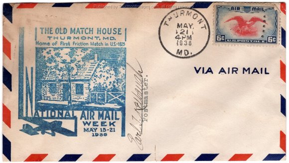 Match House Air Mail Cover 1938-05-21 JAK 001A