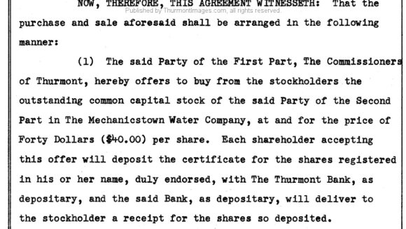 Mechanicstown Water Stock Purchase 09-13-1955