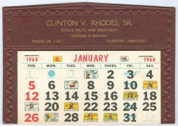 Rhodes, Clinton Desk Calendar 1964 JAK