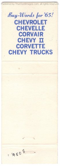 Wilhide Chevrolet 1965 Matchbook JAK 001B