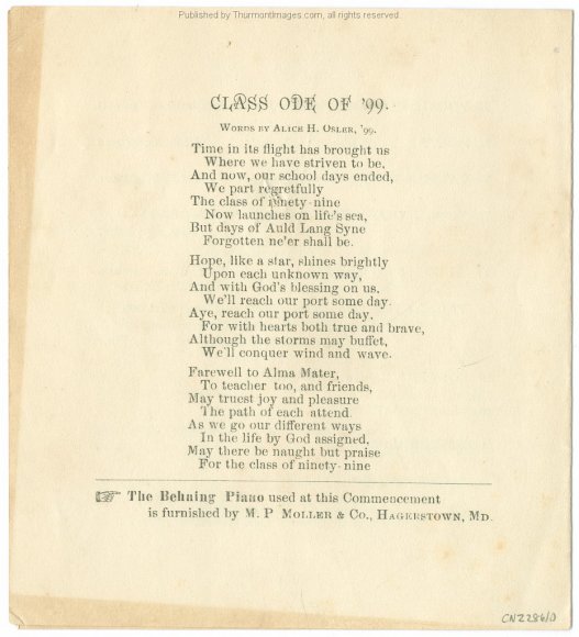 Thurmont High School 1899 Commencement 001D JAK