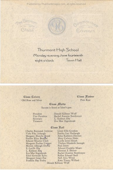 Thurmont High School Class of 1926 Program